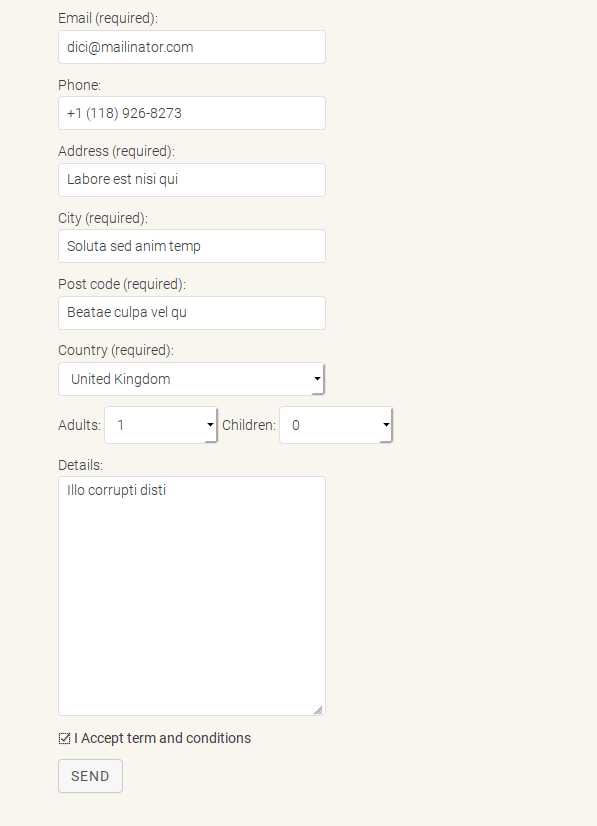 Booking form