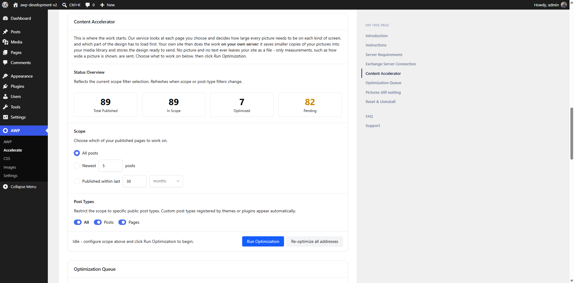 The Content Accelerator - live progress counters, and you choose which of your pages to work on.
