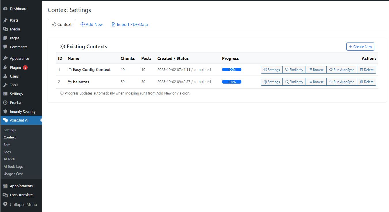 Context ingestion & indexing