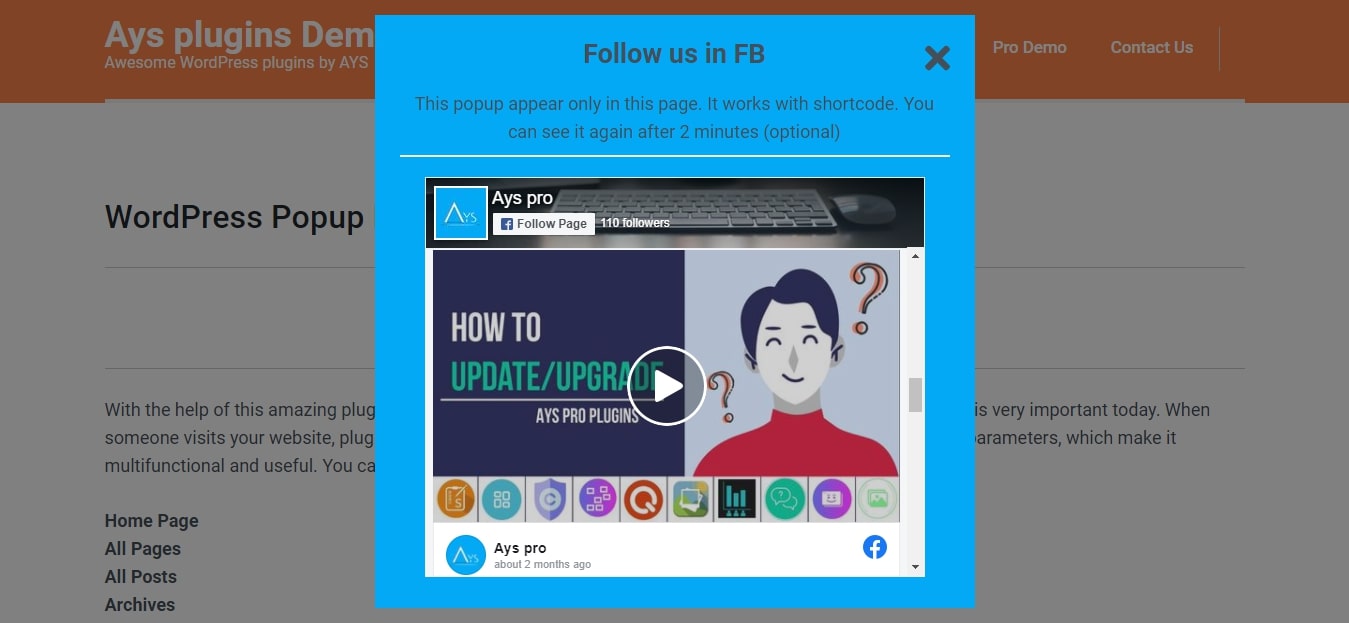 Facebook popup likebox - front end preview