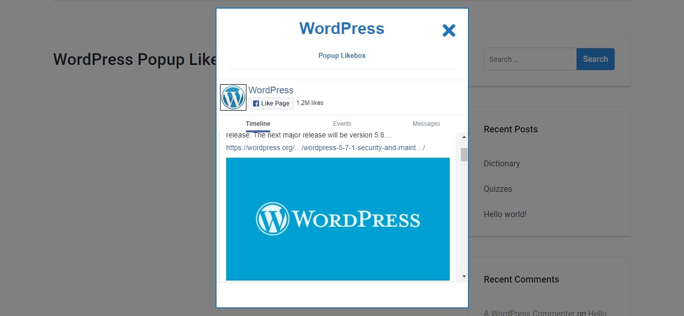 Facebook popup likebox - front end preview