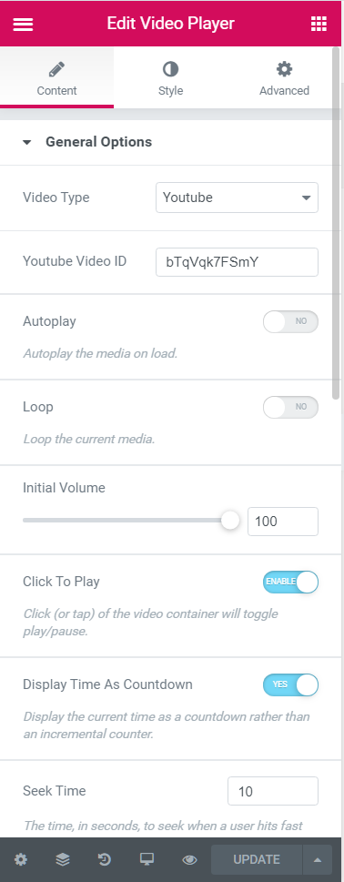 Audio Player widget/addon options