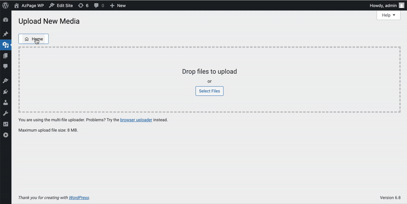Upload media files directly into a selected folder from the Add New screen.