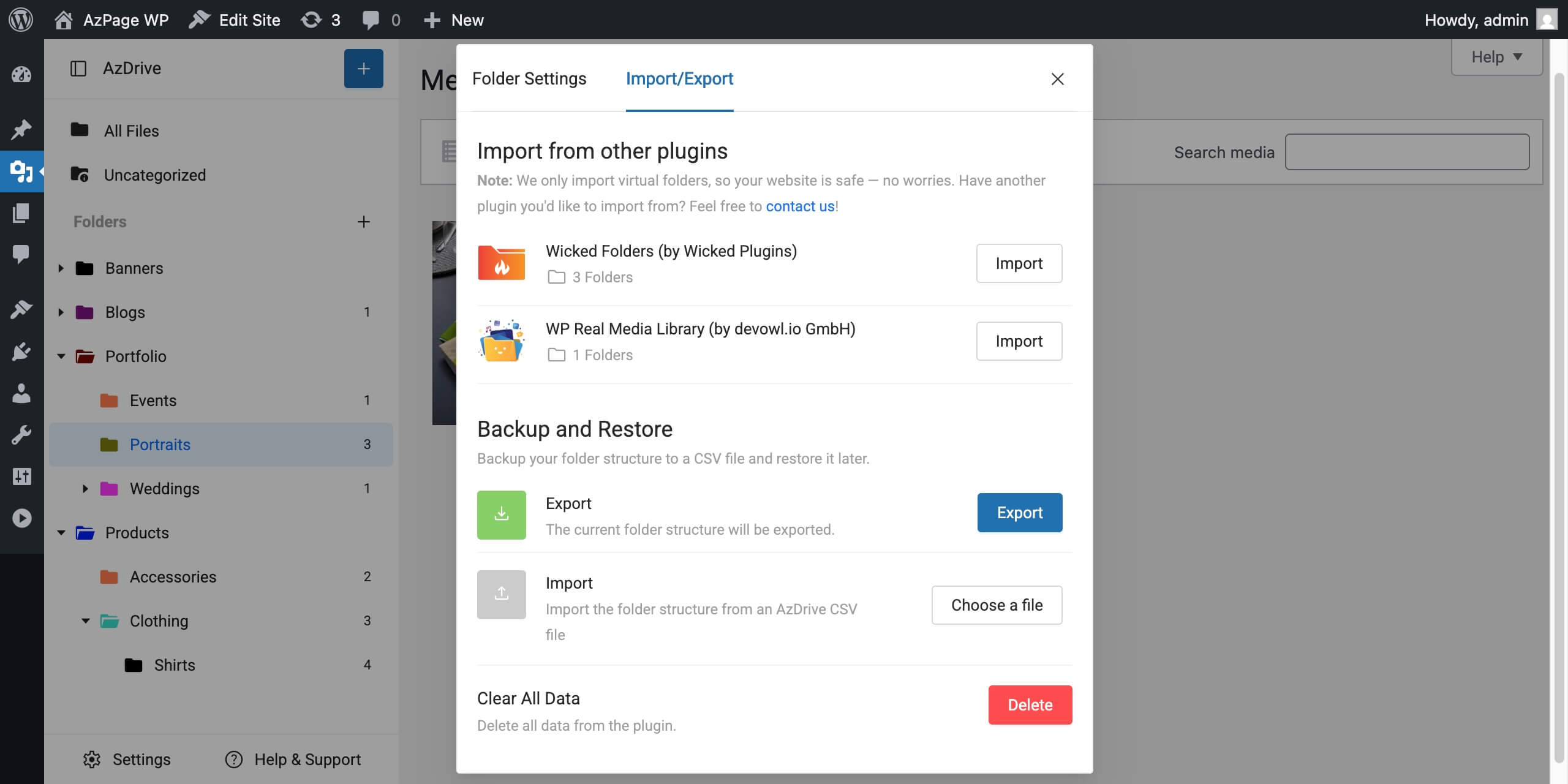 Import and export folder structure from or to other media folder plugins.