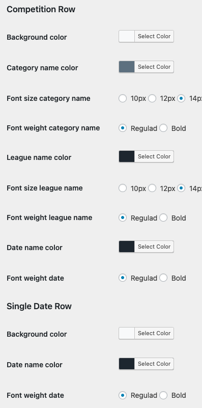 AZScore Settings (Cometition row)