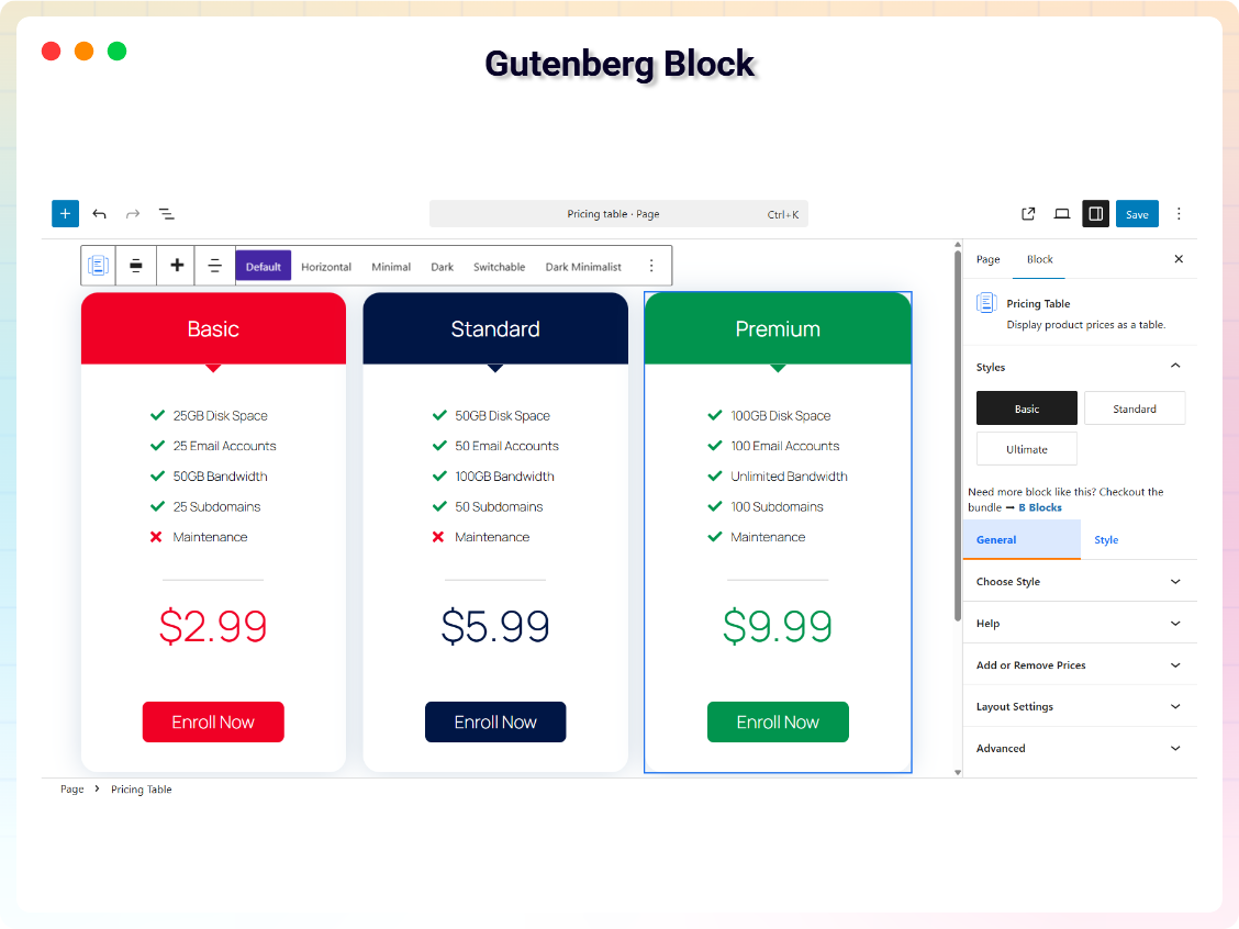 Gutenberg Block Style Settings