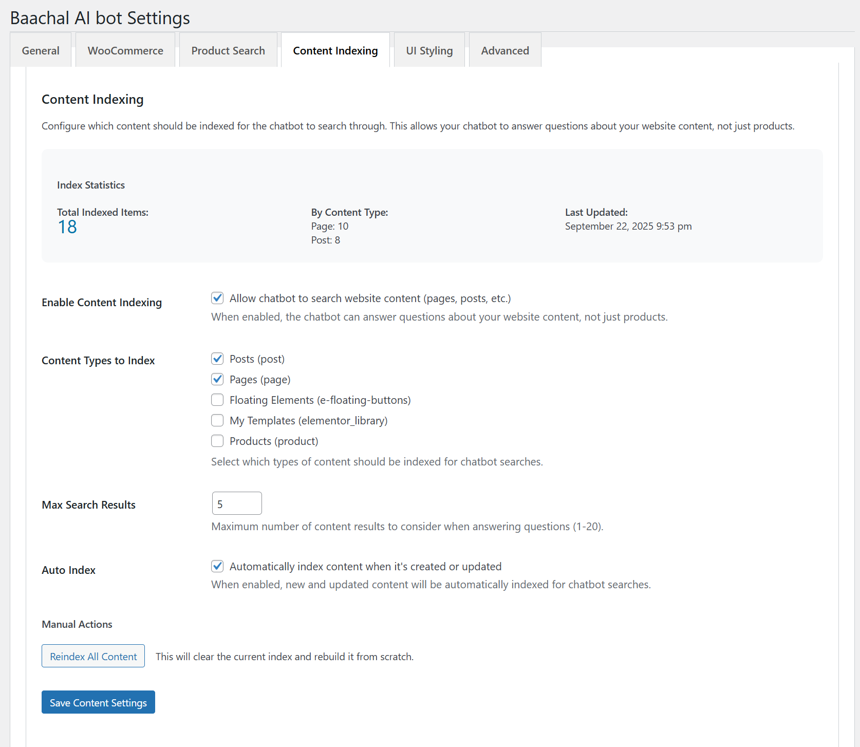 **Content Indexing** - Powerful content management with statistics dashboard