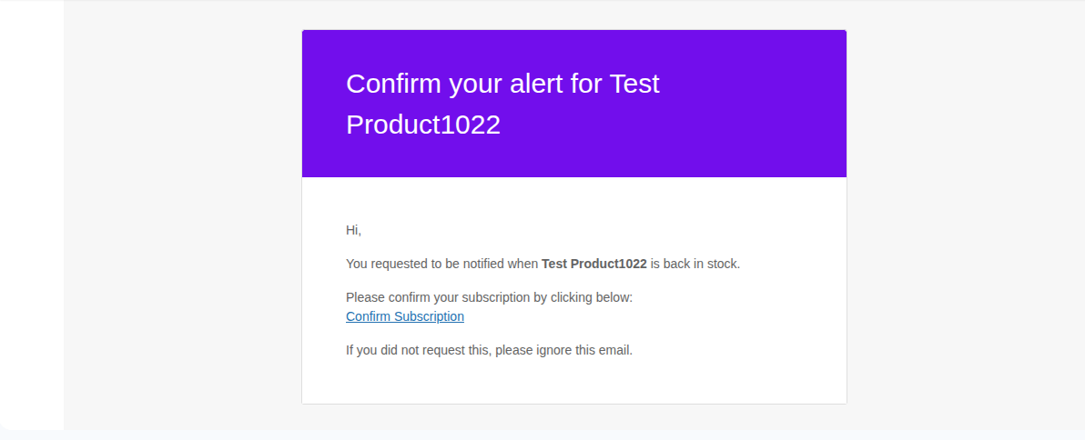Email confirmation message.