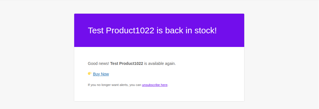 Email notification for product back in stock.