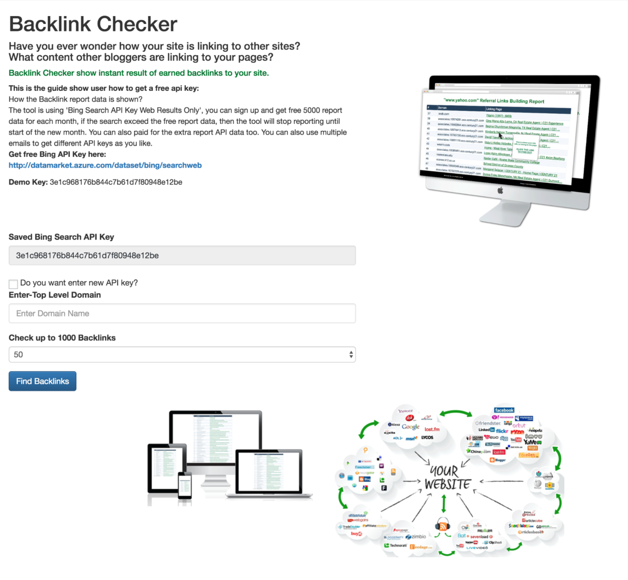 Backlink Checker SEO Admin Page Screenshot.