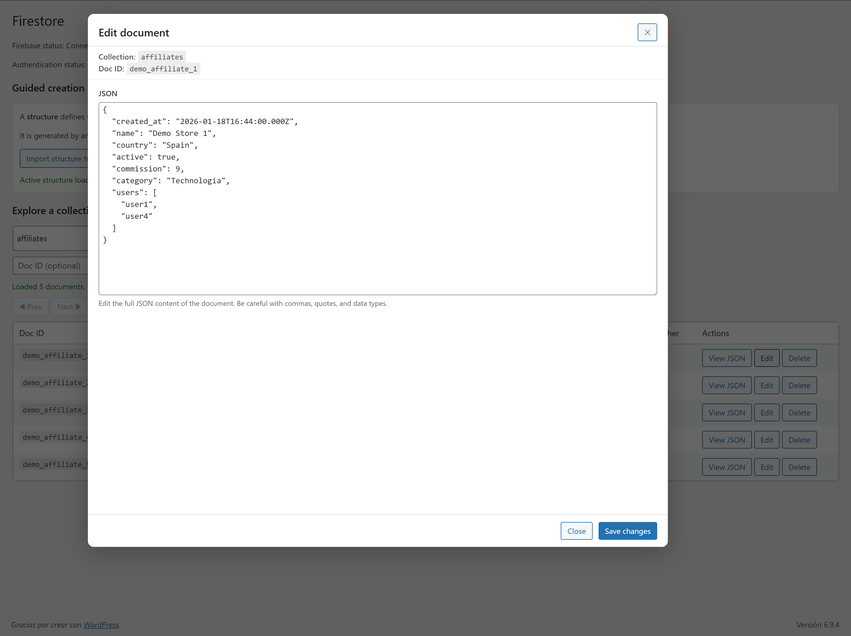 Visual table view for documents.
