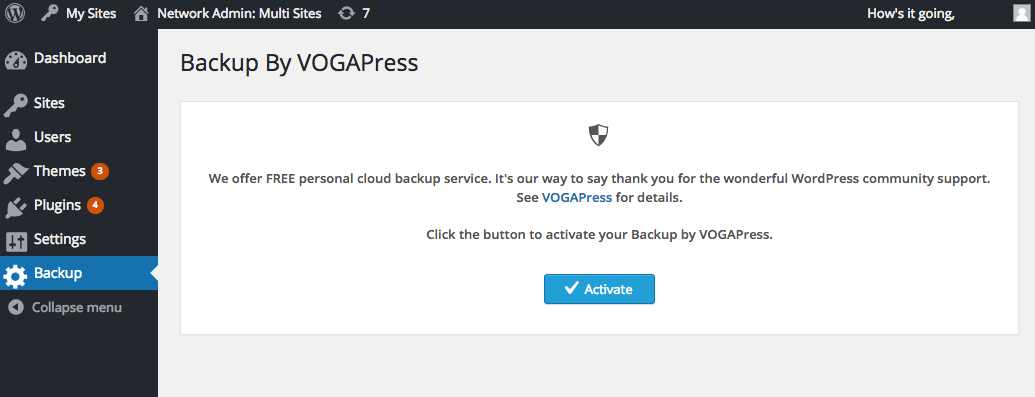Connect WordPress to VOGAPress with the Activate button.