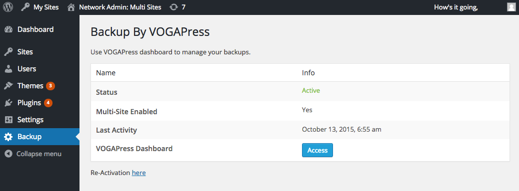 Server status of VOGAPress backup.