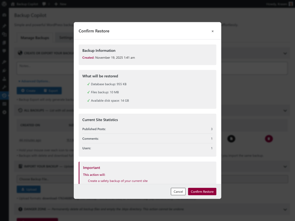 Manage snapshots table