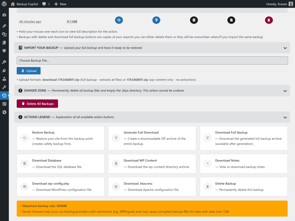 Advanced backup options