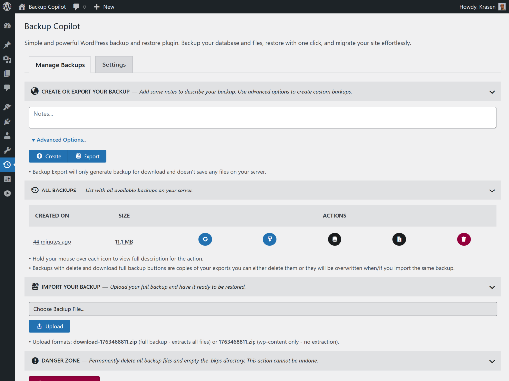 Restore confirmation dialog