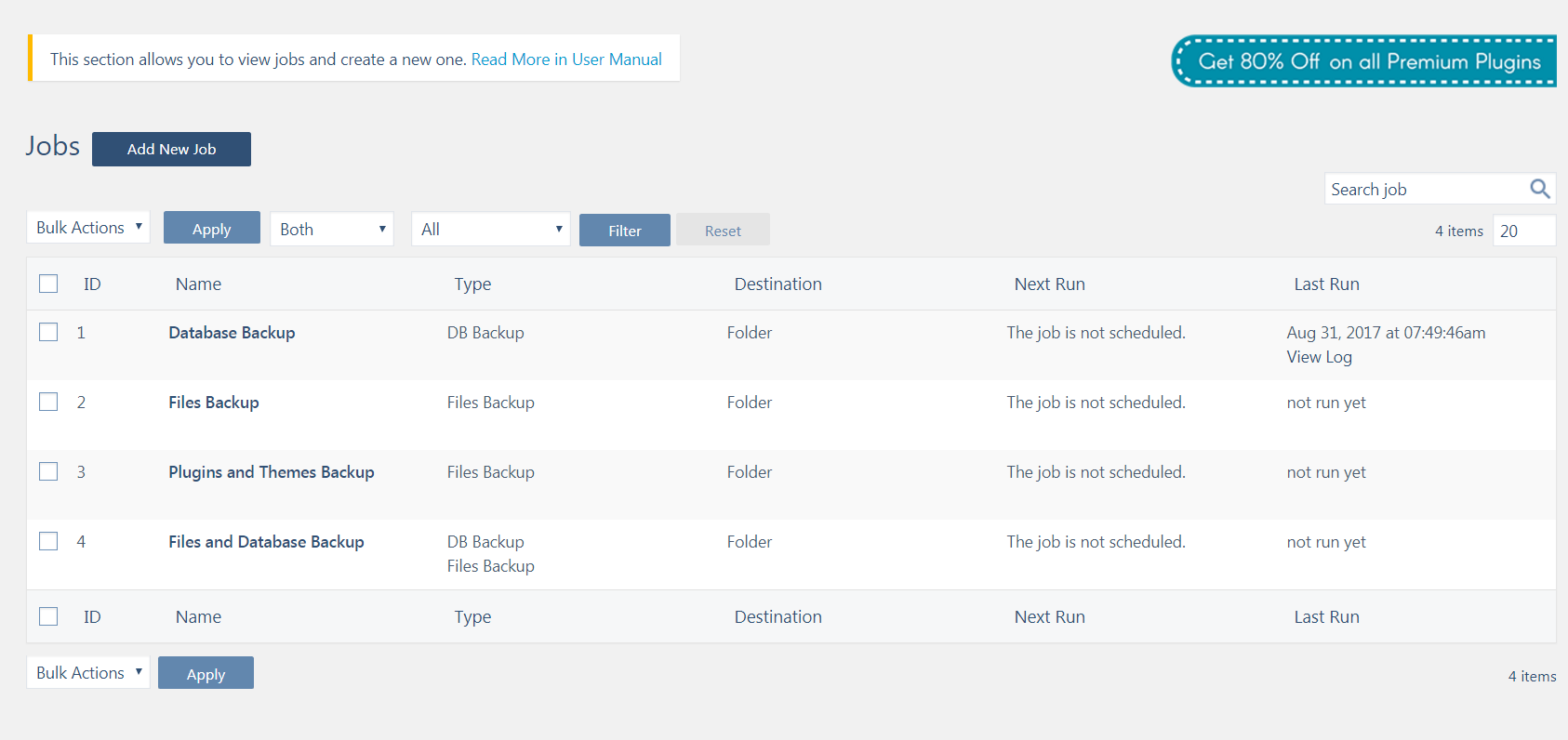 Backup by 10Web - Jobs List