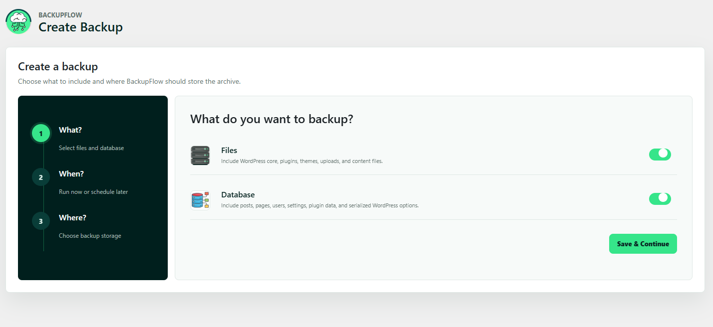 Live backup progress modal with backup status and logs.