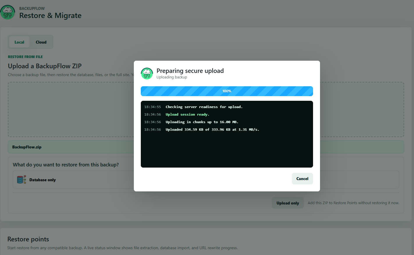 Storage settings for Website Server, FTP, and Google Drive.