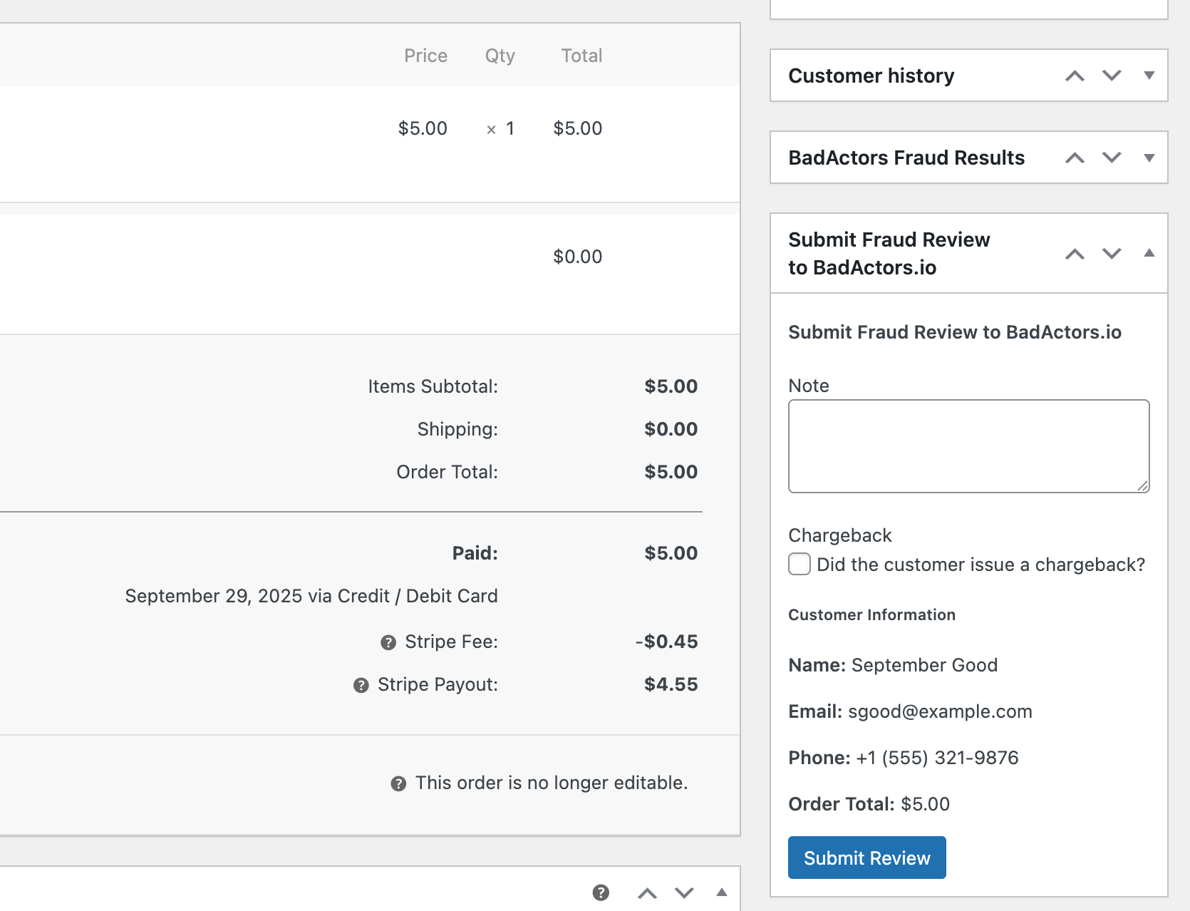 Submit fraud review form