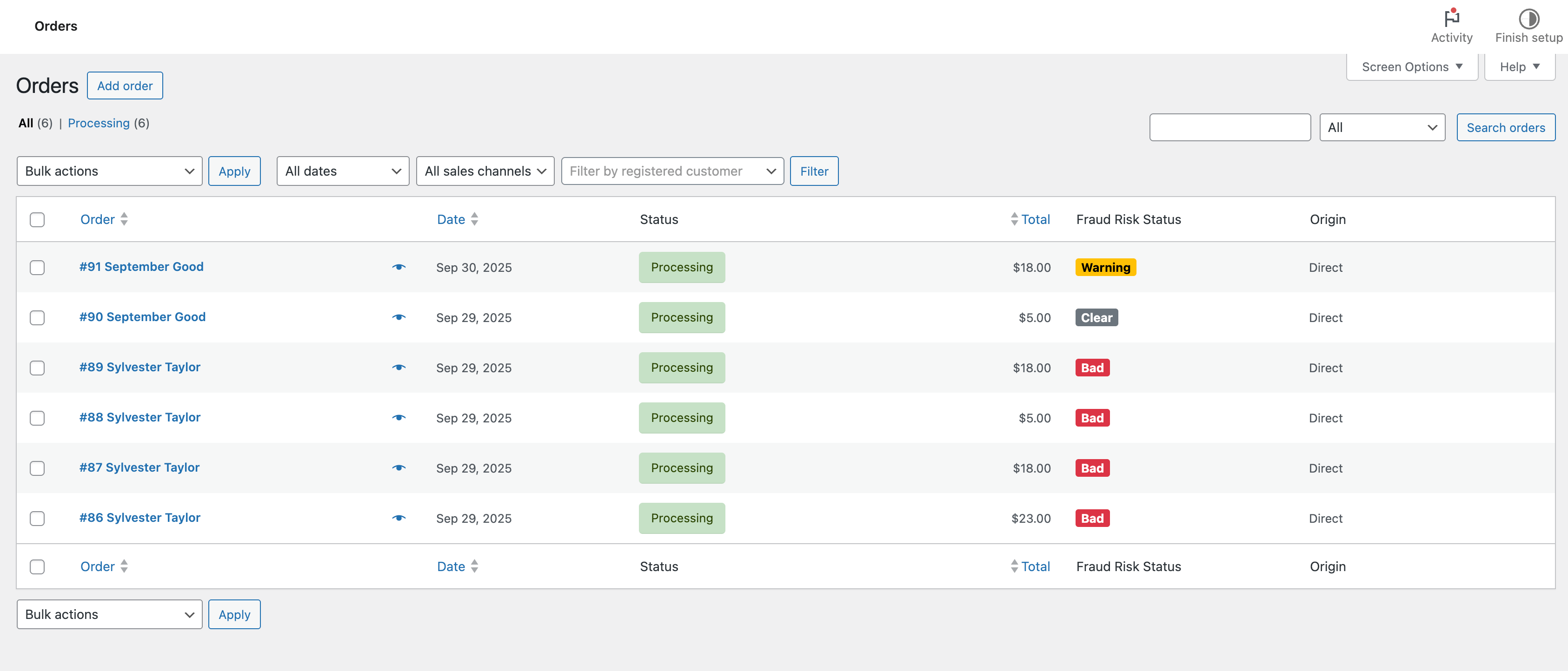 Risk score display with color-coded indicators
