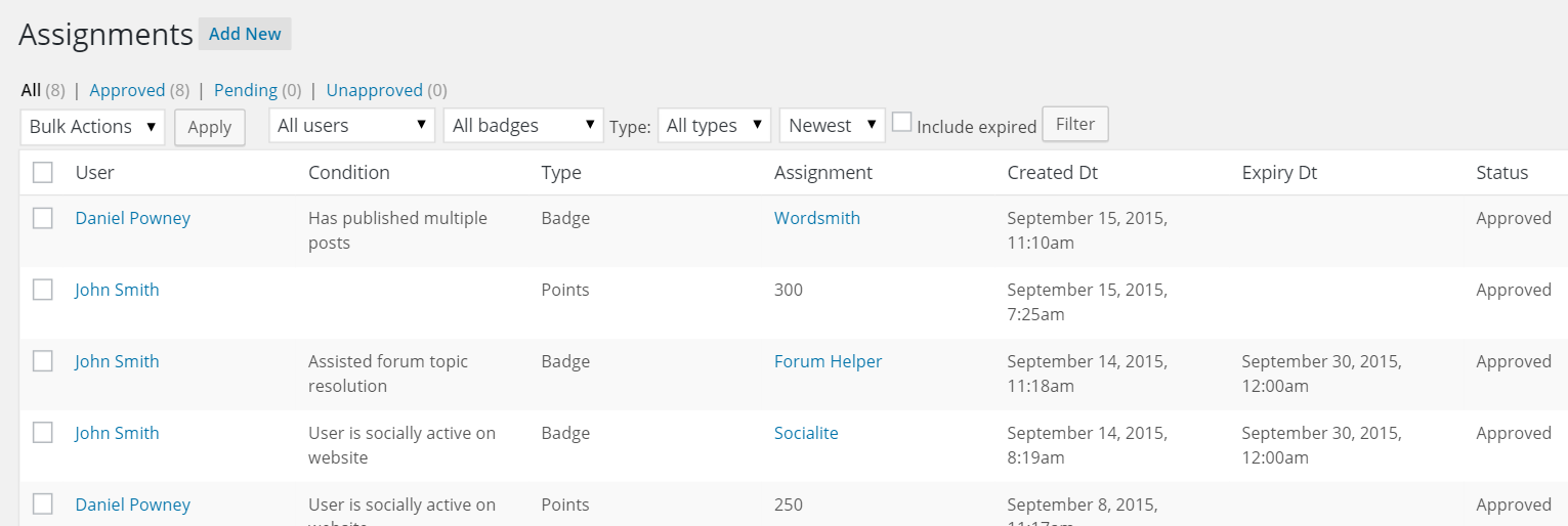 Manage and moderate user assignments of badges and points