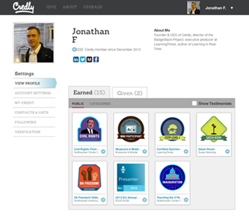 Earned badges are "Open Badges" that are sharable via Credly to virtually any social network, site, blog or the Mozilla Backpack.