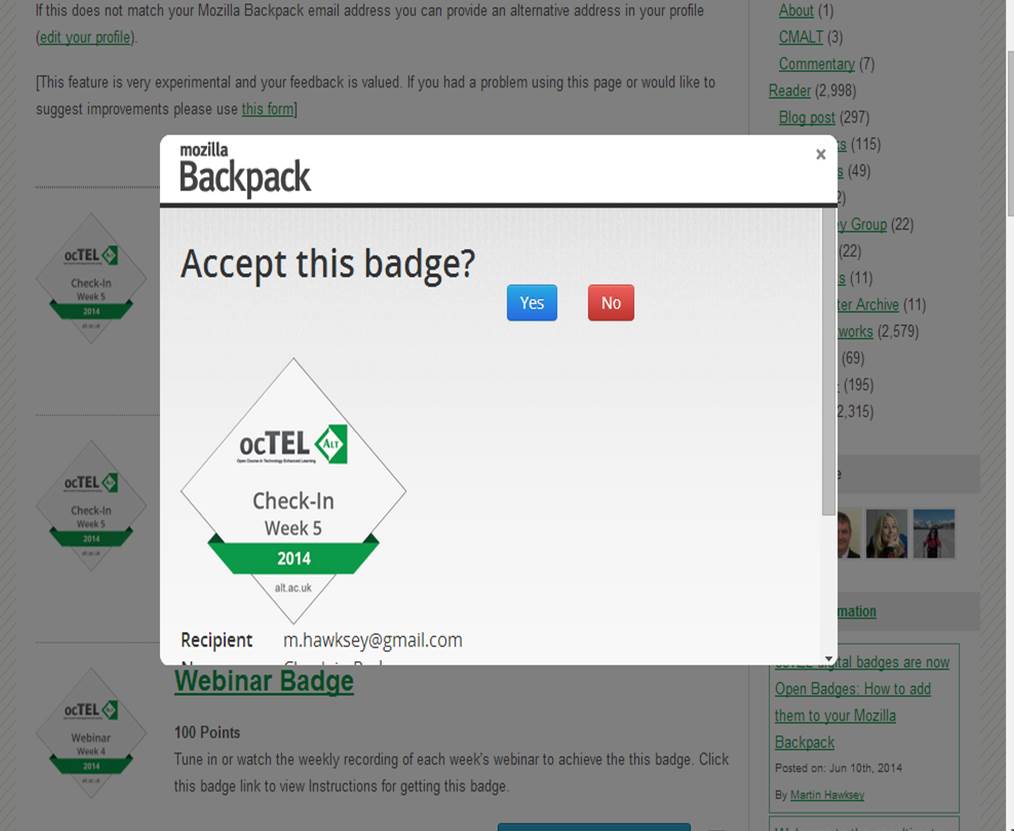 Issuing of badges is done using modal Mozilla Issuer API