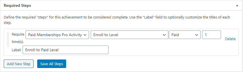 BadgeOS Paid Membership Pro integration add-on's triggers.