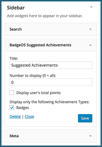 The "Suggested Achievement Widget" can be configured with the same options available on the current "Earned User Achievements" widget.