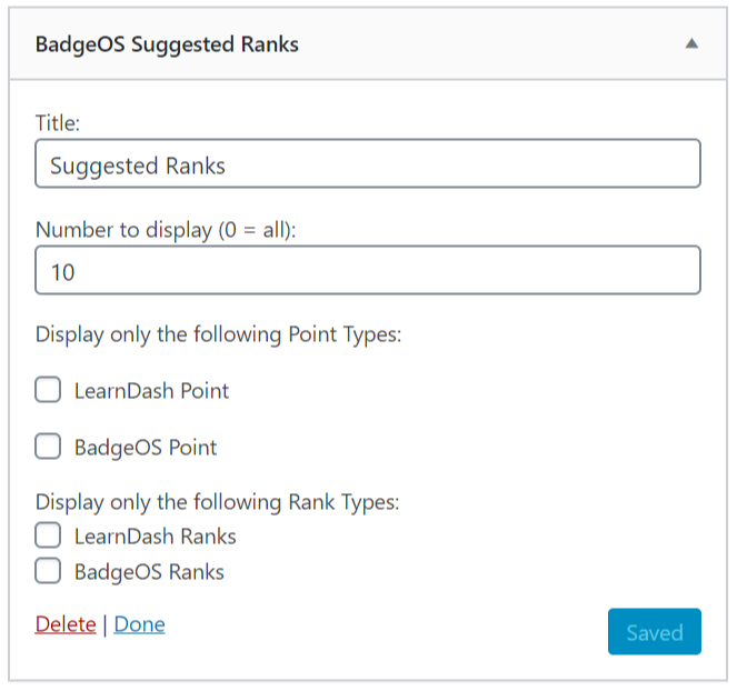 The "Suggested Rank Widget" can be configured with the same options available on the current "Earned User Achievements" widget.