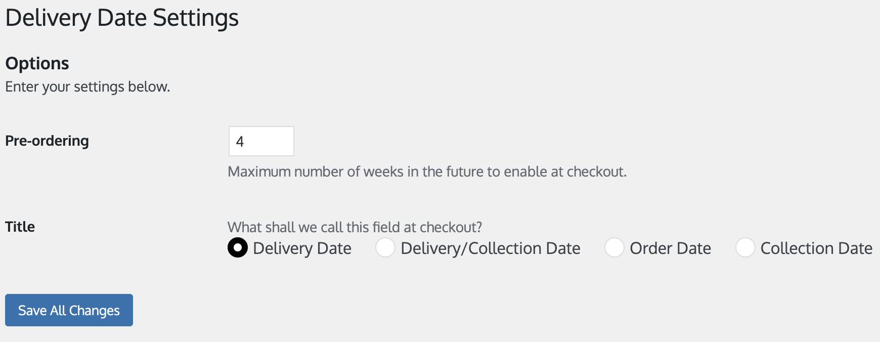 Delivery Timeslots Settings page