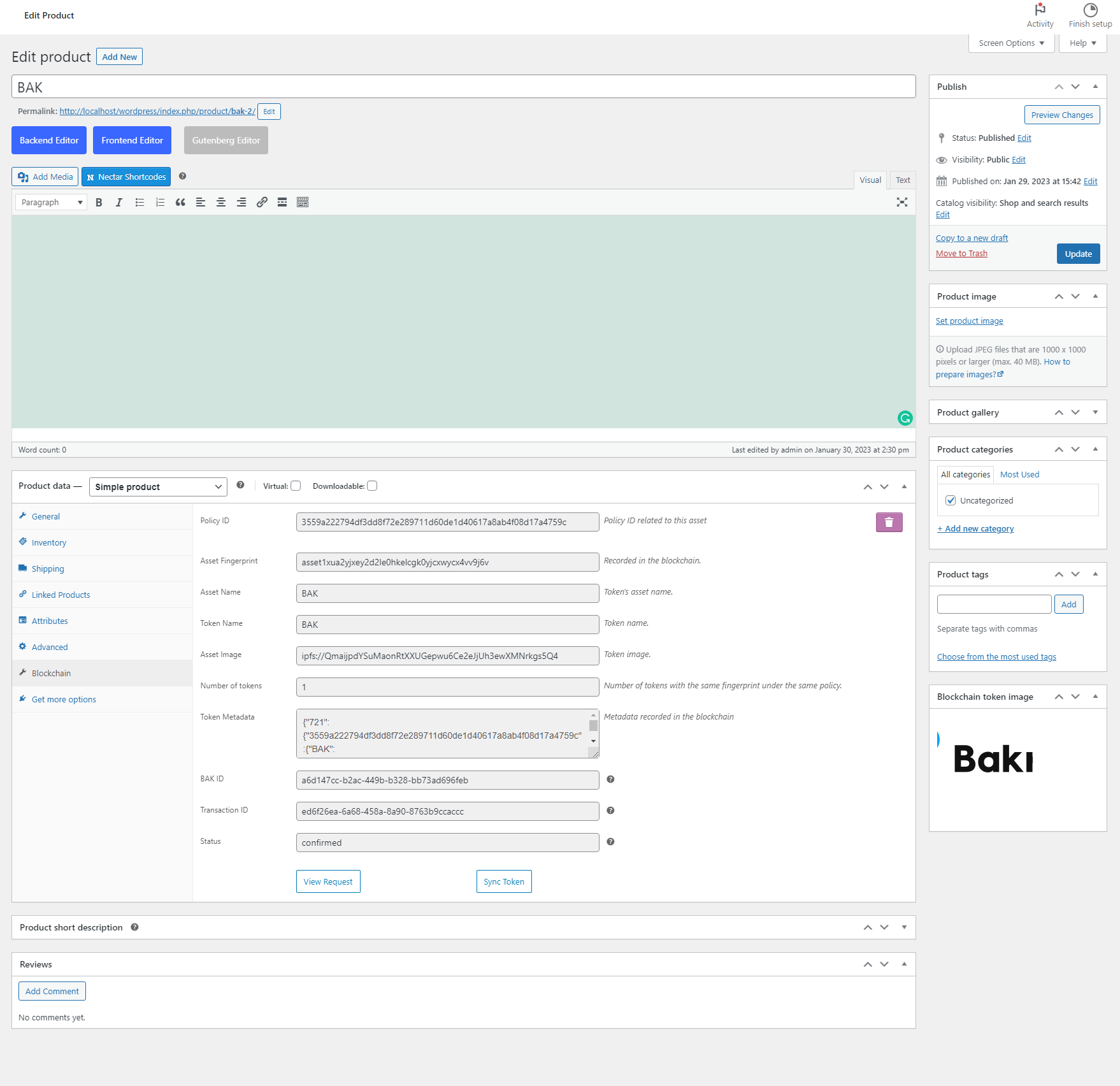 Asset Tracking shortcode in post edit view