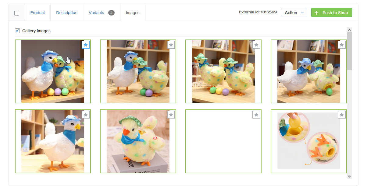 Choose images you want to be pushed with the product into your store.