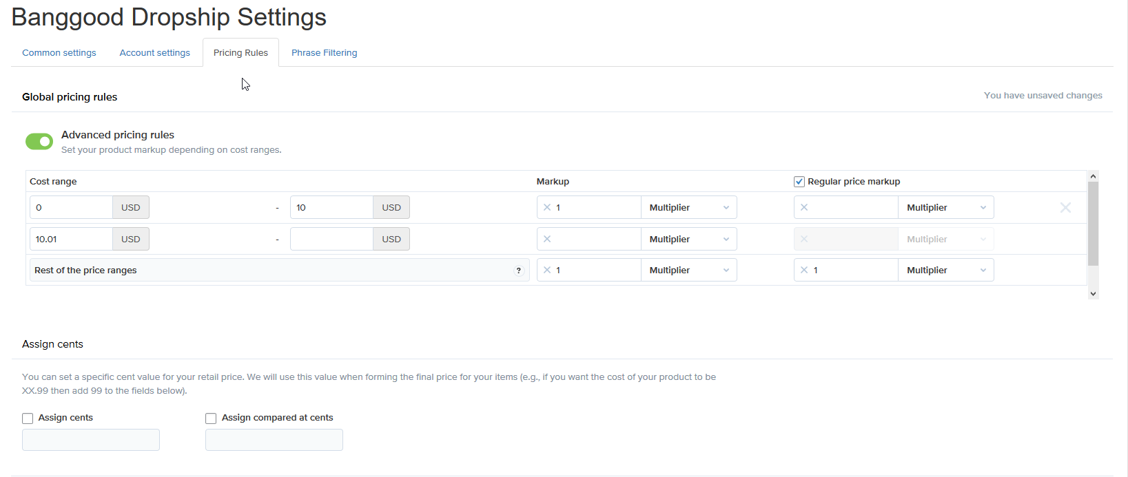 Set up your pricing markups.