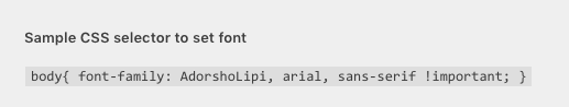 Sample CSS Selector shown in settings page