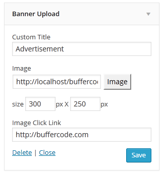 Banner Upload setting page widget