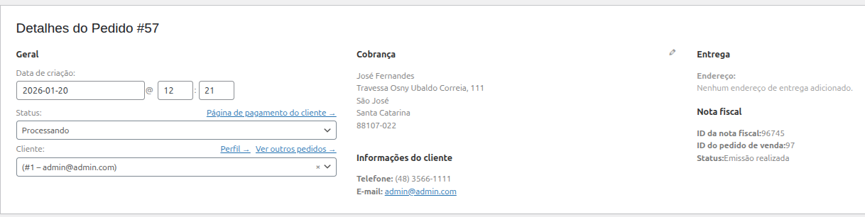 Order details with invoice data
