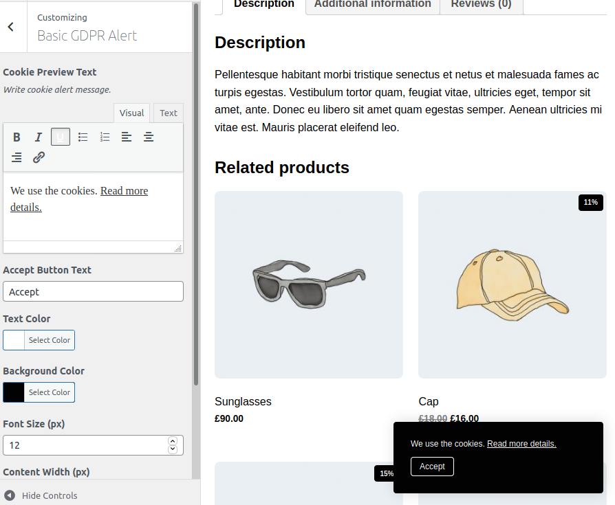 Customize panel