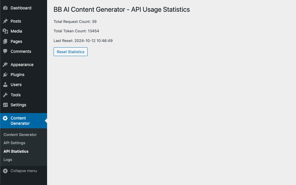 **API Usage Statistics:** Monitor your API requests and token usage.