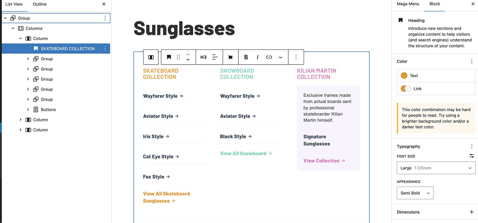 Mega Menu CPT open in the editor.