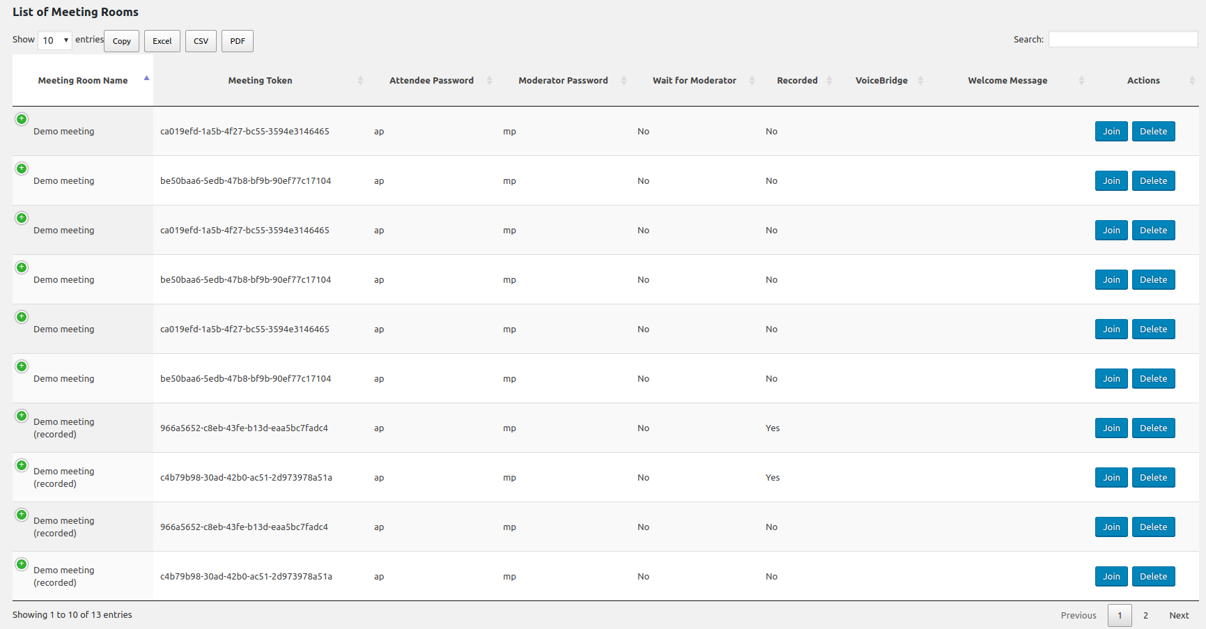 Create meeting room form and list of meeting rooms.