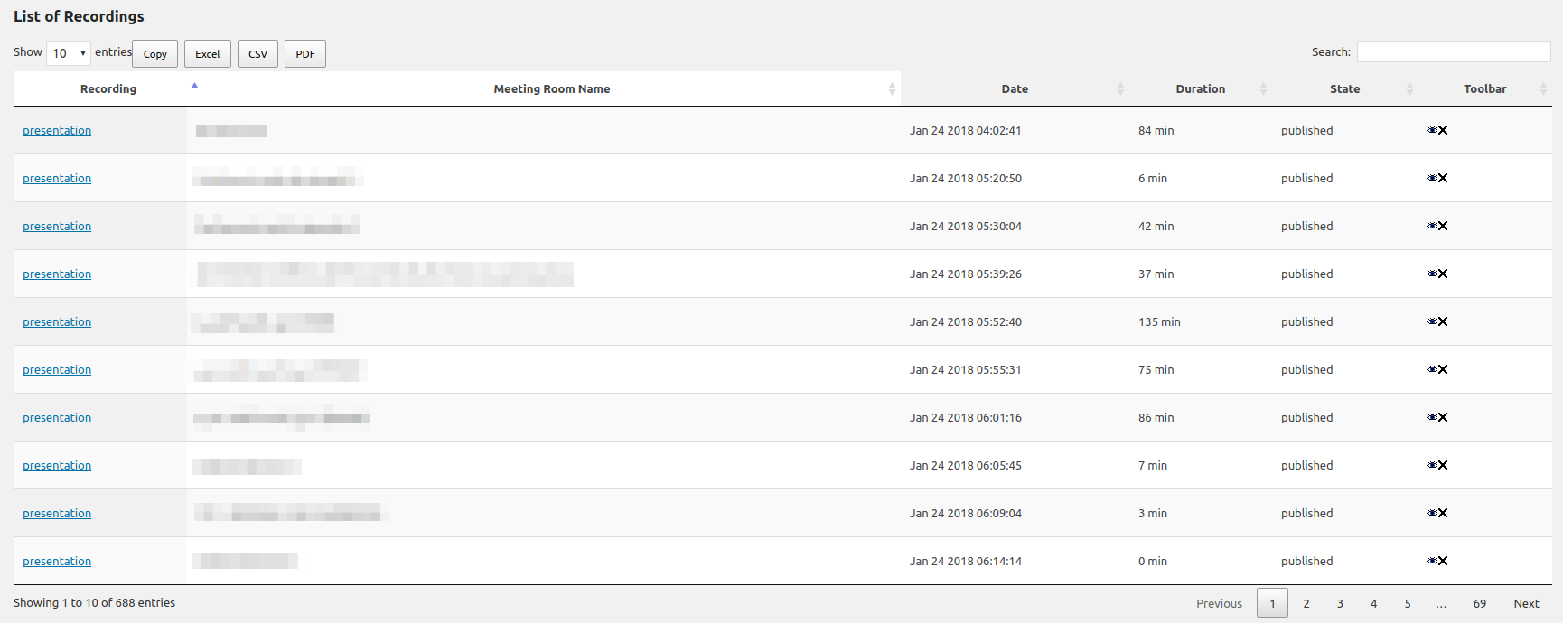 Recordings in a front end page.