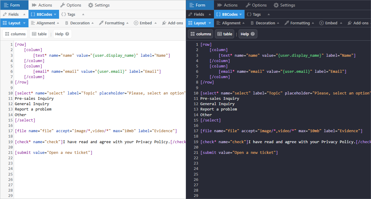 Responsive multi-column form layout.