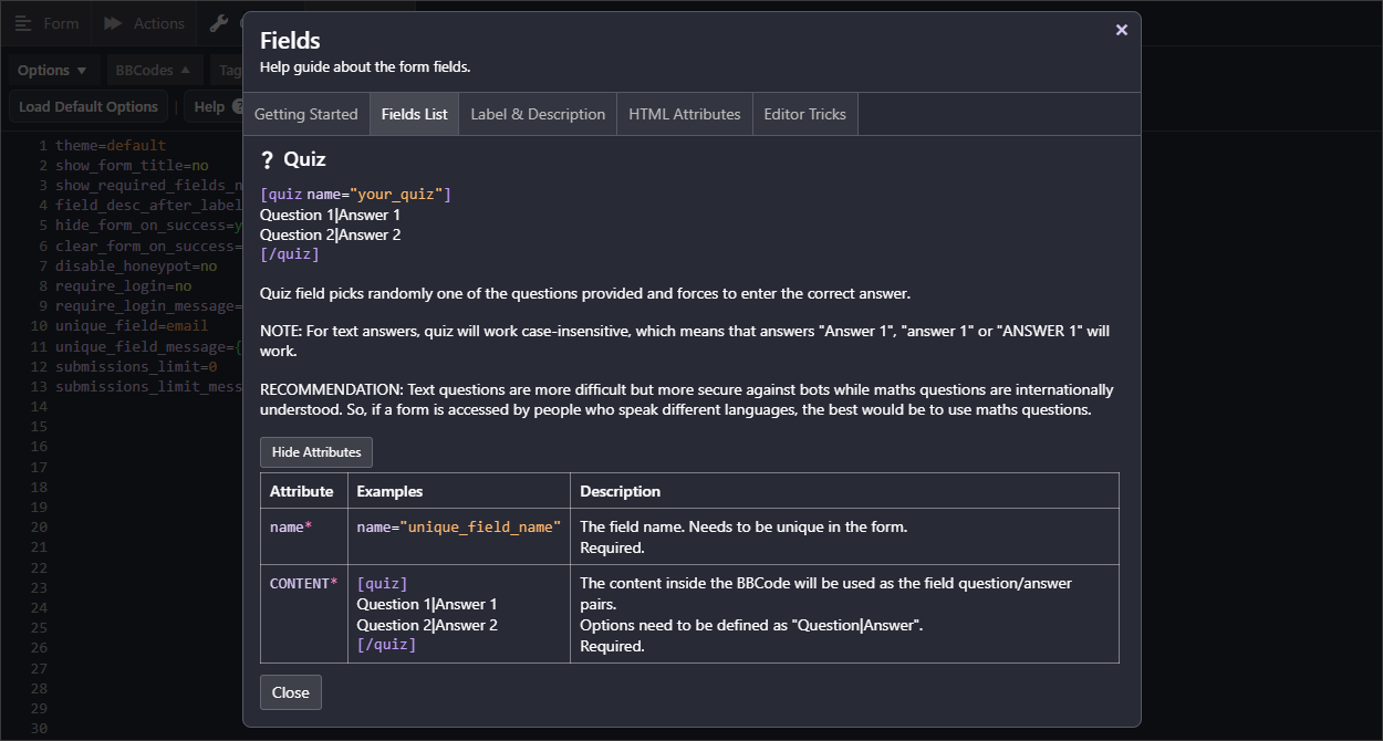 Advanced submissions view with the ability to export them as CSV.