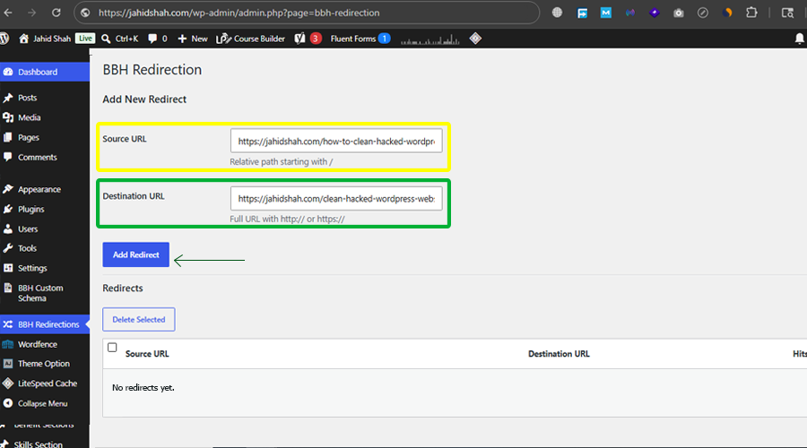Add new redirect form