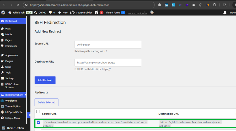 Bulk delete redirect management