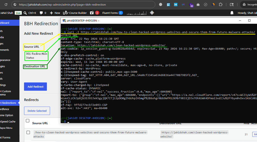Example redirect settings