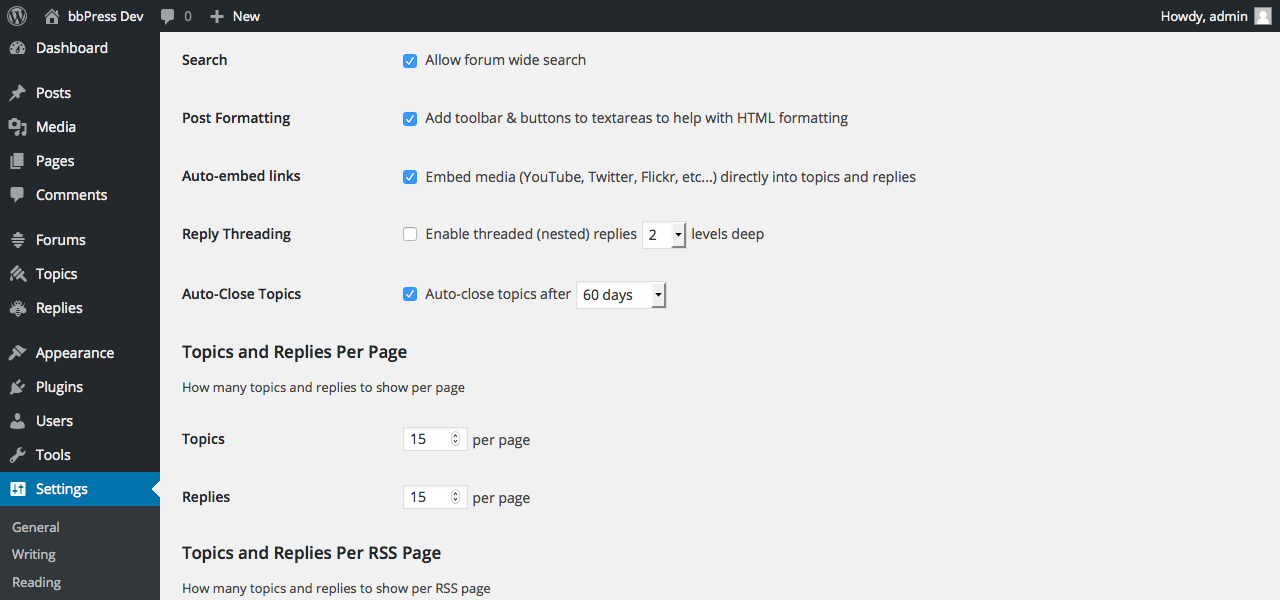 Option in the bbPress Admin Interface