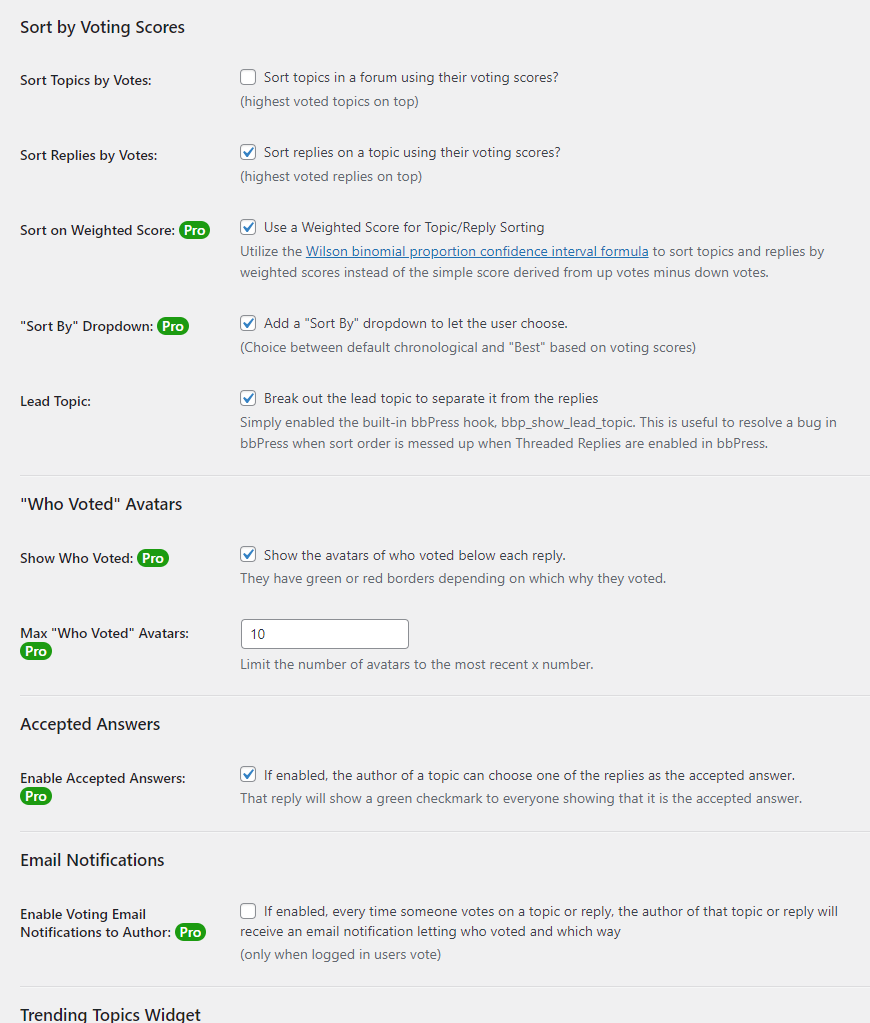 Settings Page (continued)